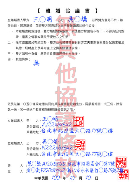 無協議內容的離婚協議書